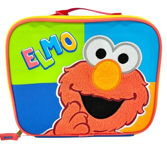 Sesame Street Elmo Insulated Lunch Box Red Blue Canvas 9.5x8x3 Alphabet Print - Picture 1 of 11